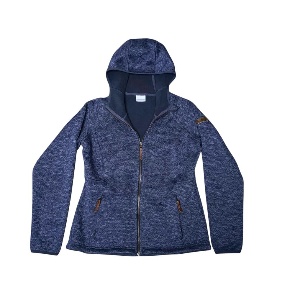 Columbia Full Zip Knitted Fleece Hoodie Jacket Size M Blue Outdoor Casual Sporty